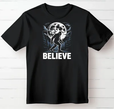 Believe ~ Bigfoot Moon Graphic T-Shirt
