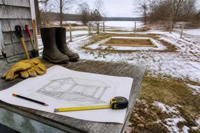 Winter planning table for a backyard chicken coop on a rural property