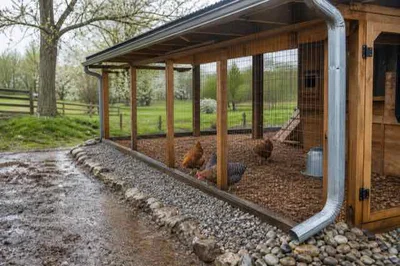 Chicken run with dry footing and drainage