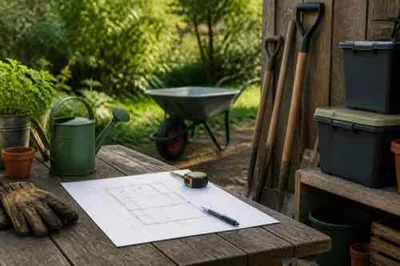 Shed size planning with tools and storage layout