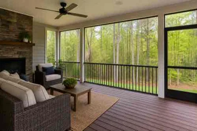 Tidy porch with fan and screened airflow