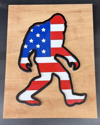 Where Legends Still Walk – Patriotic Bigfoot Wood Wall Art