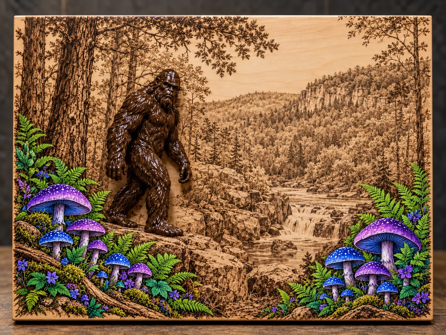 Sasquatch country mixed media concept sample, 9 × 12 · Landscape · Accent + gloss bronze 3D Sasquatch