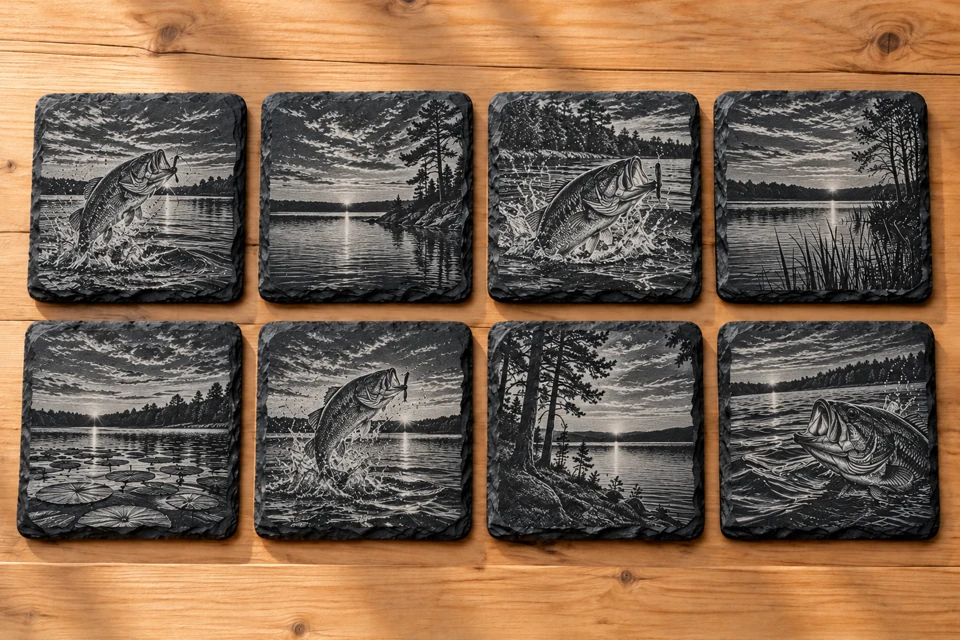 Square slate coasters — laser engraving example
