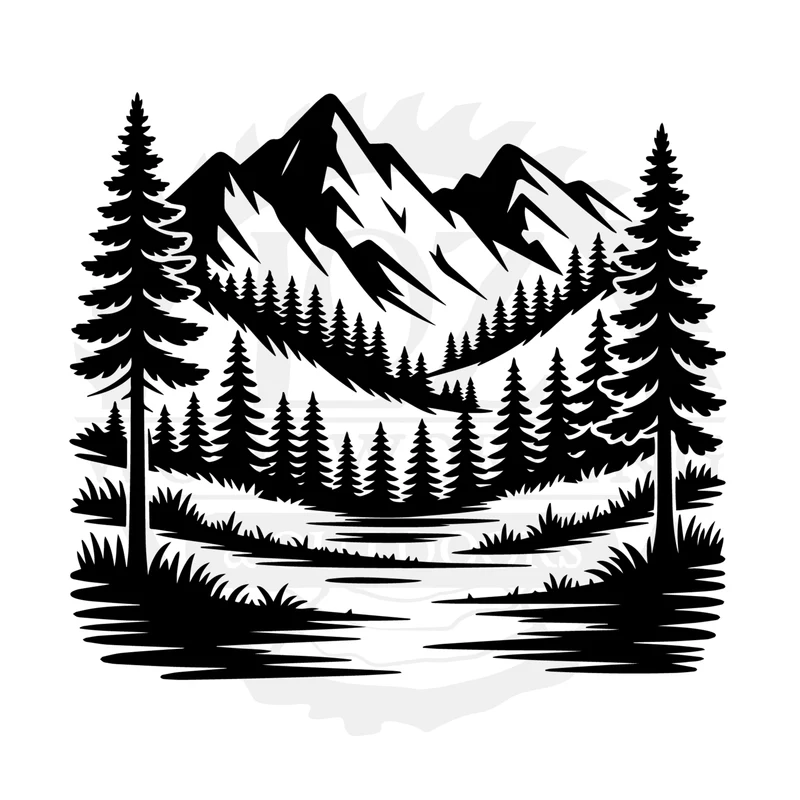 Mountain Lake Reflection SVG design