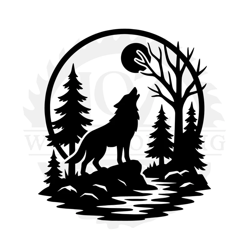 Moonlit Wolf Lake SVG design