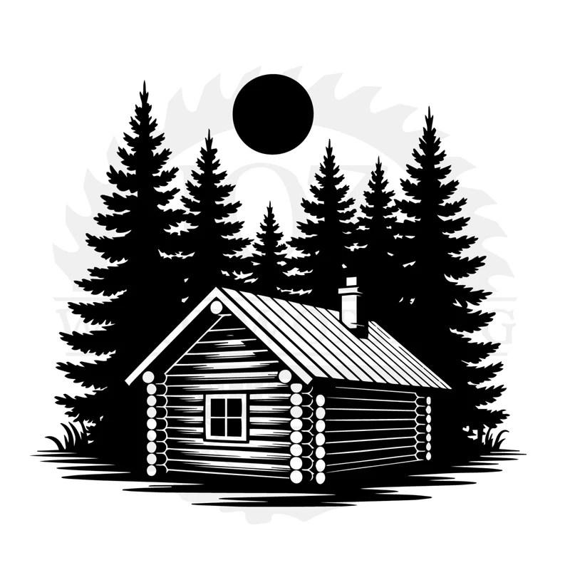 Moonlit Cabin in Pines SVG design