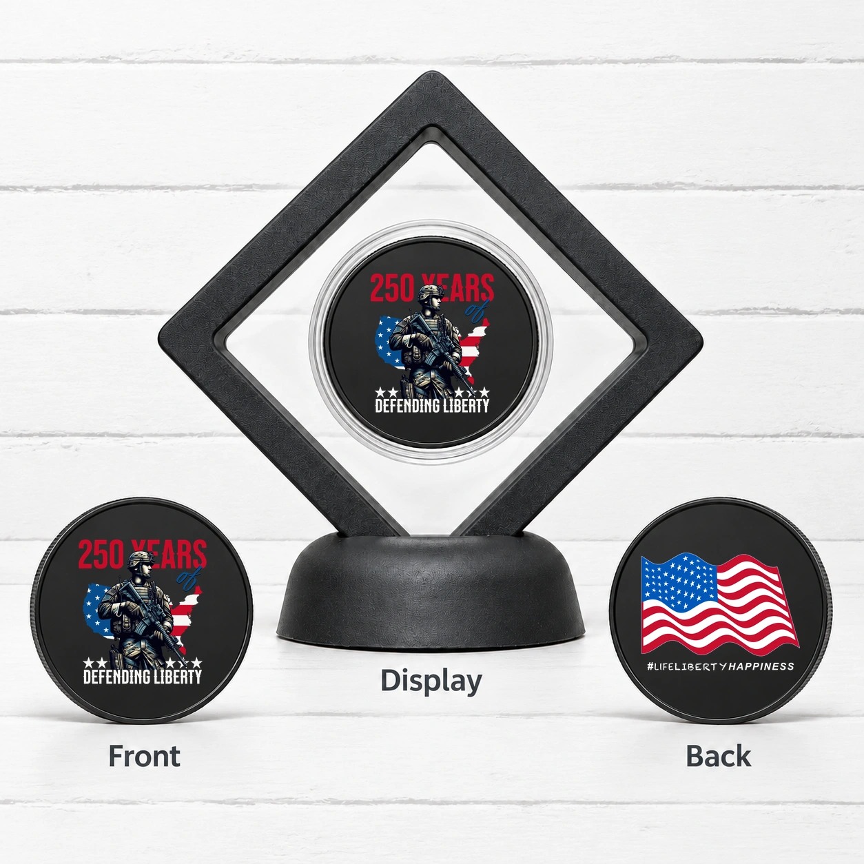 250 Years – Defending Liberty — Challenge Coin with Display