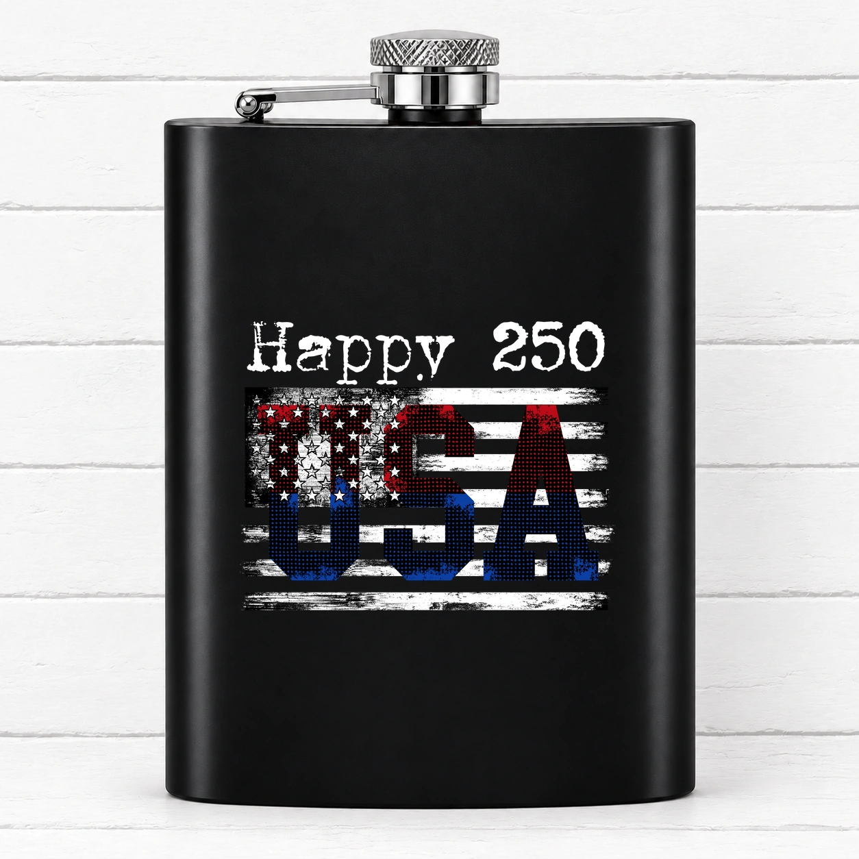 Happy 250 – USA Gradient Flag — Black Hip Flask