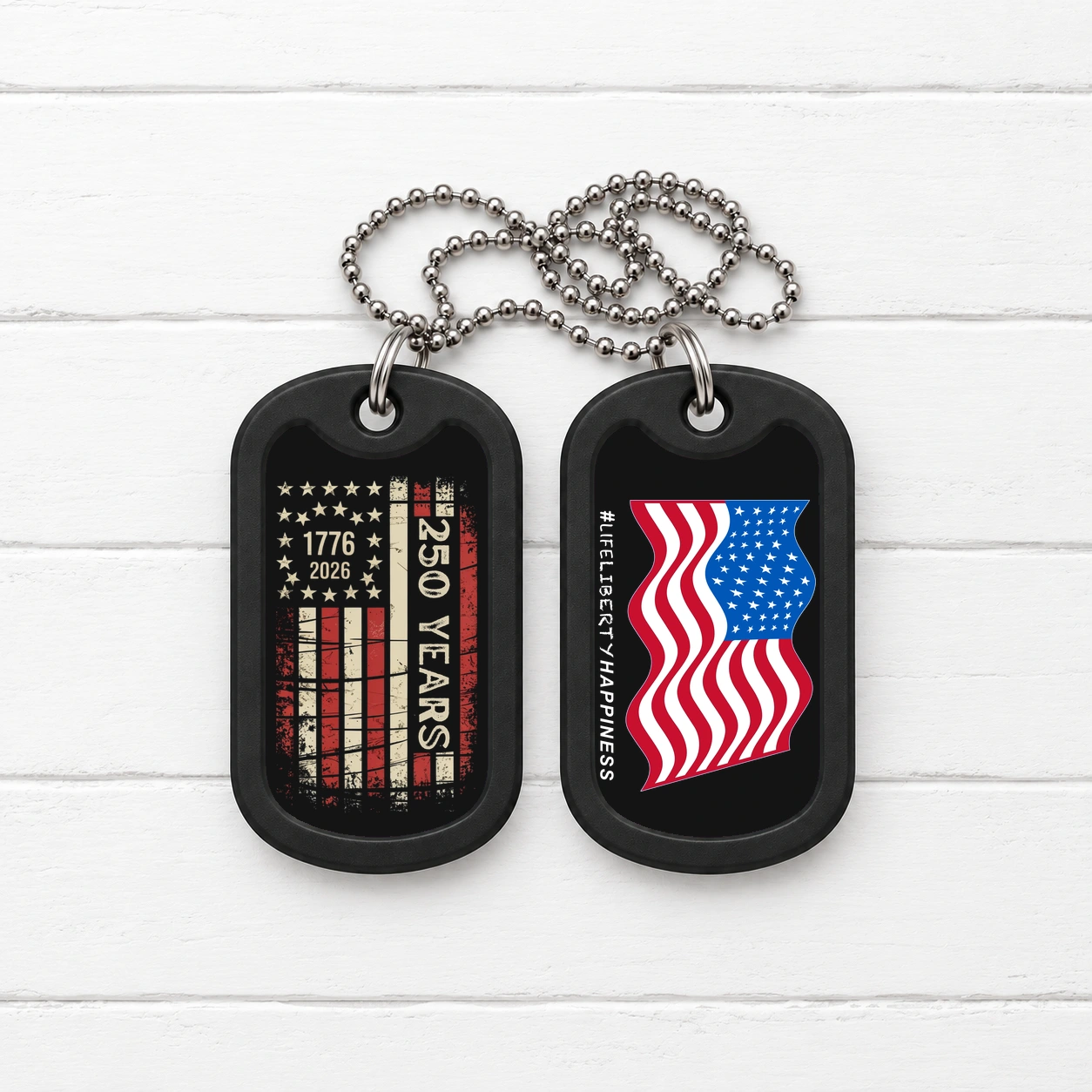 1776–2026 ~ 250 Years American Flag — Dog Tag Set