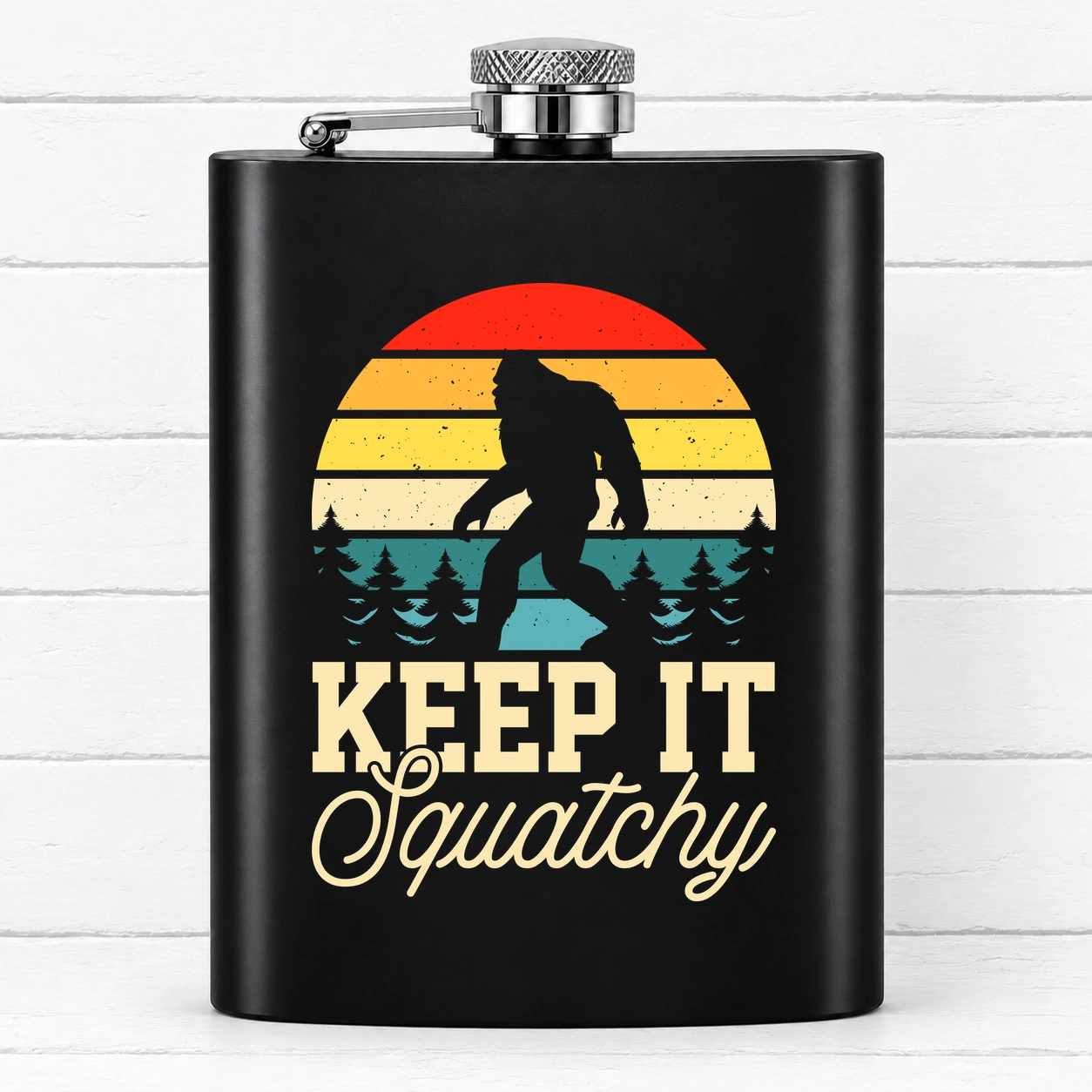 Keep It Squatchy – Bigfoot Silhouette — Black Hip Flask
