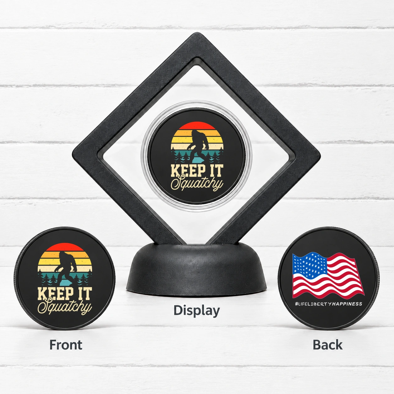 Keep It Squatchy – Bigfoot Silhouette — Challenge Coin with Display
