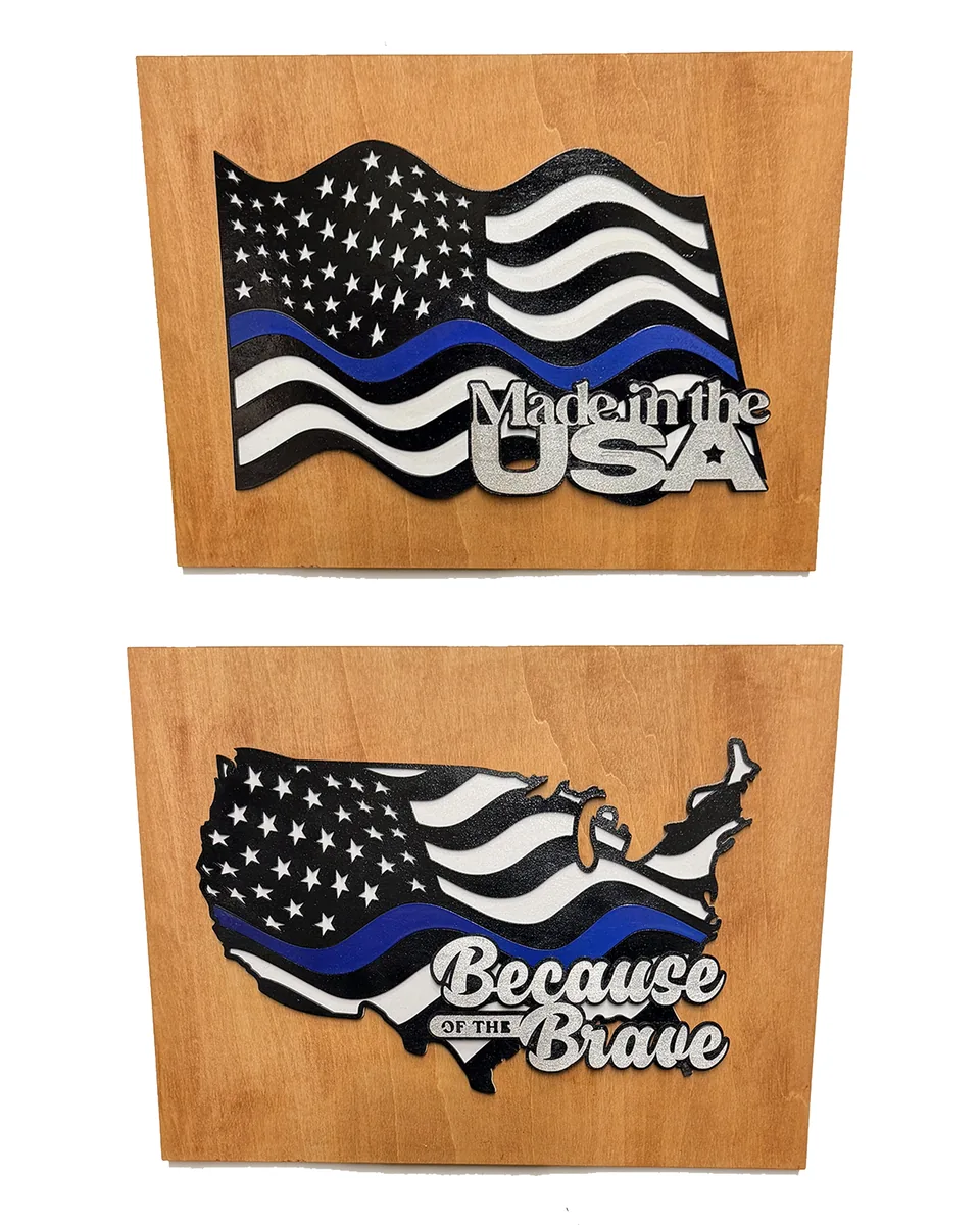 Thin Blue Line American Flag Wood Wall Art – Law Enforcement Support with Custom Phrase