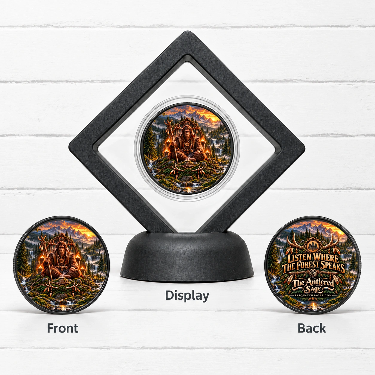 Antlered Sage — Challenge Coin with Display