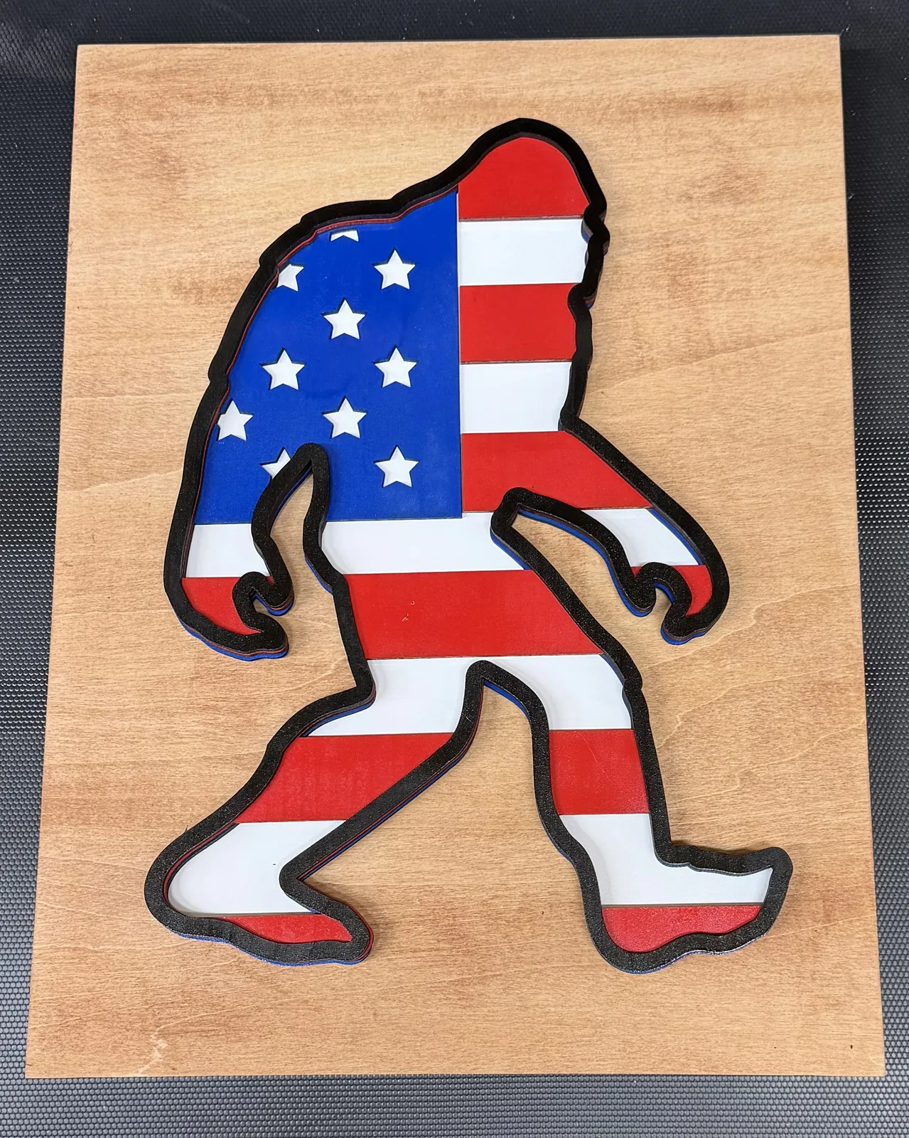 Where Legends Still Walk – Patriotic Bigfoot Wood Wall Art