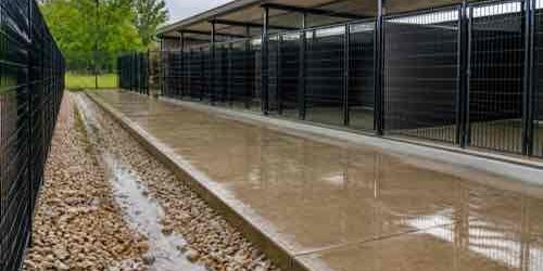 How Do You Keep an Outdoor Dog Kennel Dry After Heavy Rain? Dog kennel with covered dry zone and drainage after rain