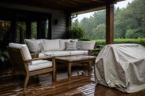 How Do You Protect Outdoor Furniture From Summer Sun and Rain? Outdoor furniture protected from summer sun and rain