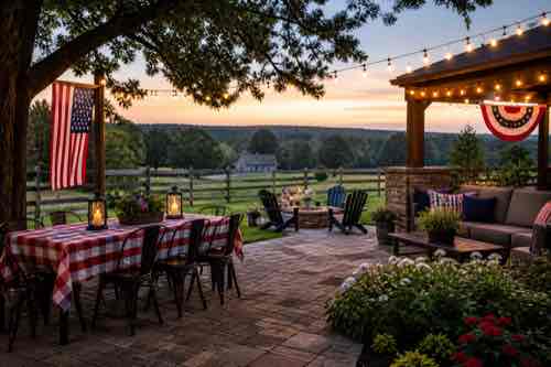 How Do You Prepare an Outdoor Space for a Fourth of July Gathering? Safe shaded Fourth of July backyard gathering setup