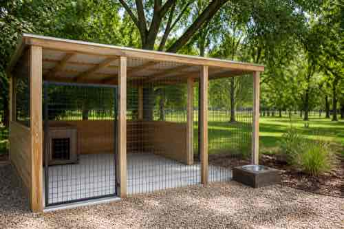 How Do You Keep a Dog Kennel Comfortable in Summer? Outdoor dog kennel with summer shade and water station