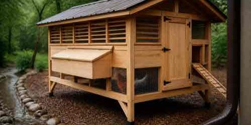 Dry ventilated chicken coop prepared for fall rain