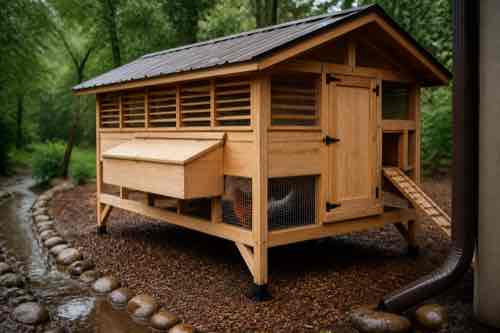 Dry ventilated chicken coop prepared for fall rain