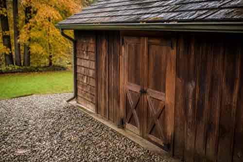 Shed roof door and dry base inspection before fall rain