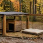 Dog kennel with dry wind-protected shelter for cooler nights