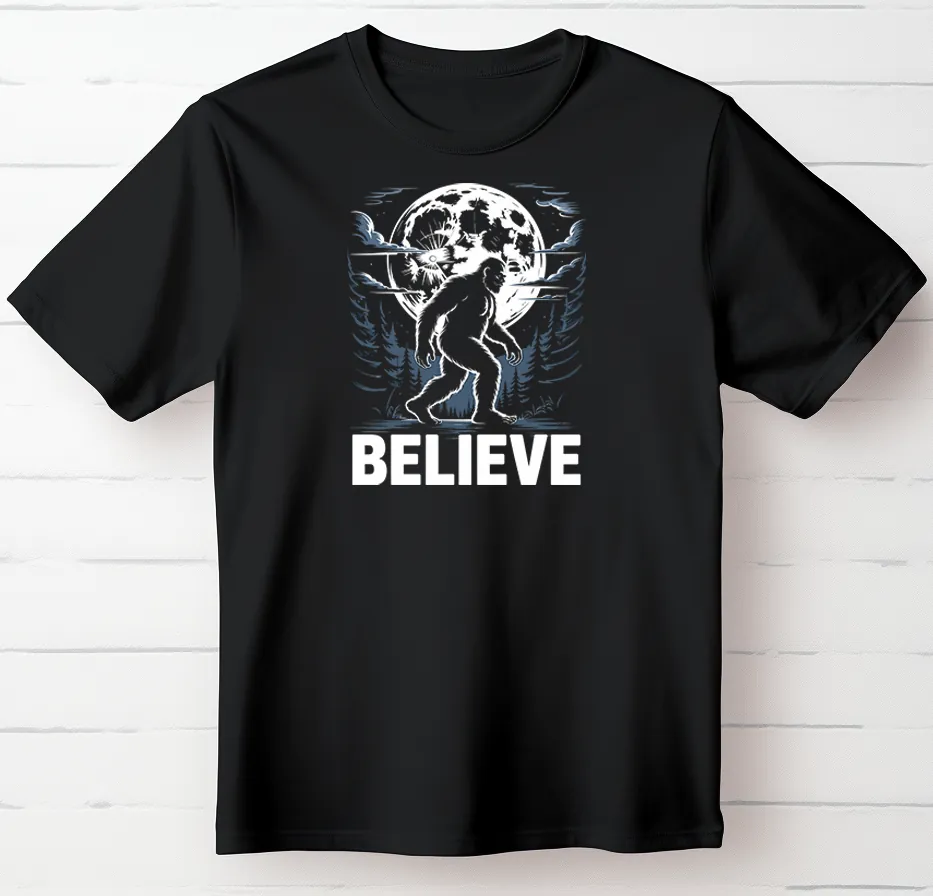 Believe ~ Bigfoot Moon Graphic T-Shirt