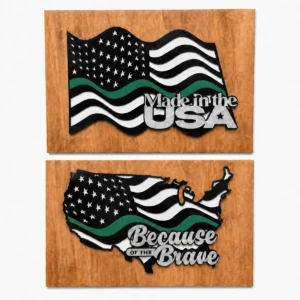 Thin Green Line American Flag Wood Wall Art – Armed Forces Support with Custom Phrase