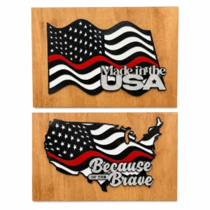 Thin Red Line American Flag Wood Wall Art – Fire Fighters Support with Custom Phrase